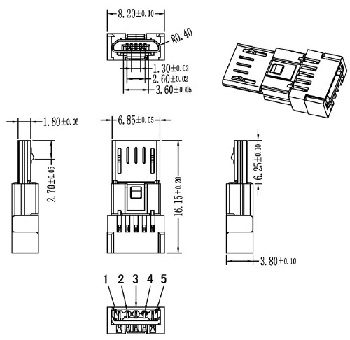 刺破式micro usb 5p公头