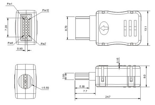 迷你usb mini usb 12p/14p公头焊线式 三星双排